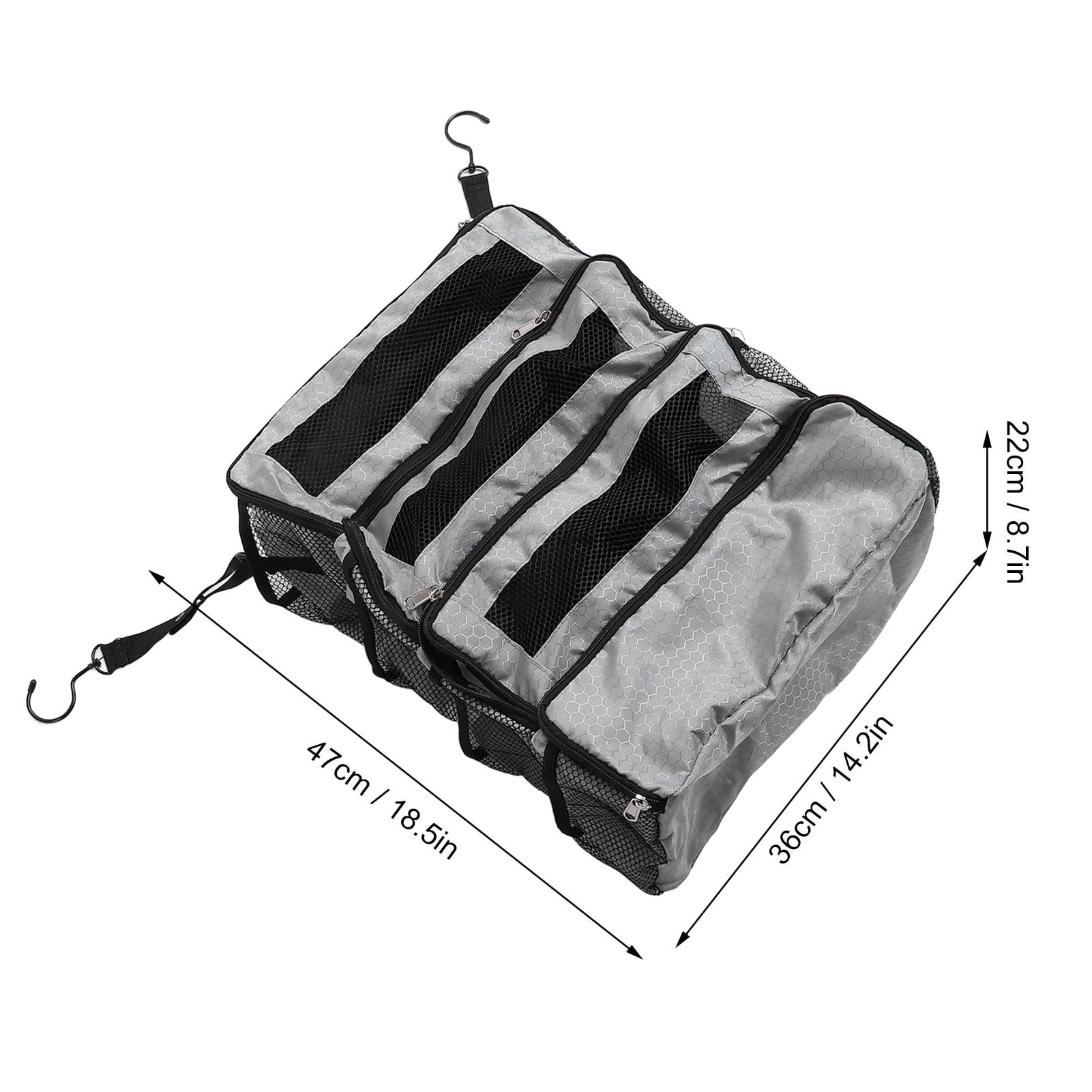 LAZIOEGR Foldable Travel Suitcase Organizer – 4‑Compartment Hanging Packing Cube with Mesh Pockets, Gray