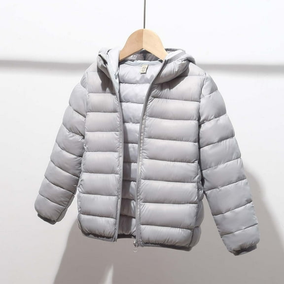 Baby Winter Jacket Warm Down Padded Coat Boys Girls Hooded Outerwear Kids Clothes Lightweight Jacket Puffer Outfits Full Zip Jacket Gray 5-6 Years