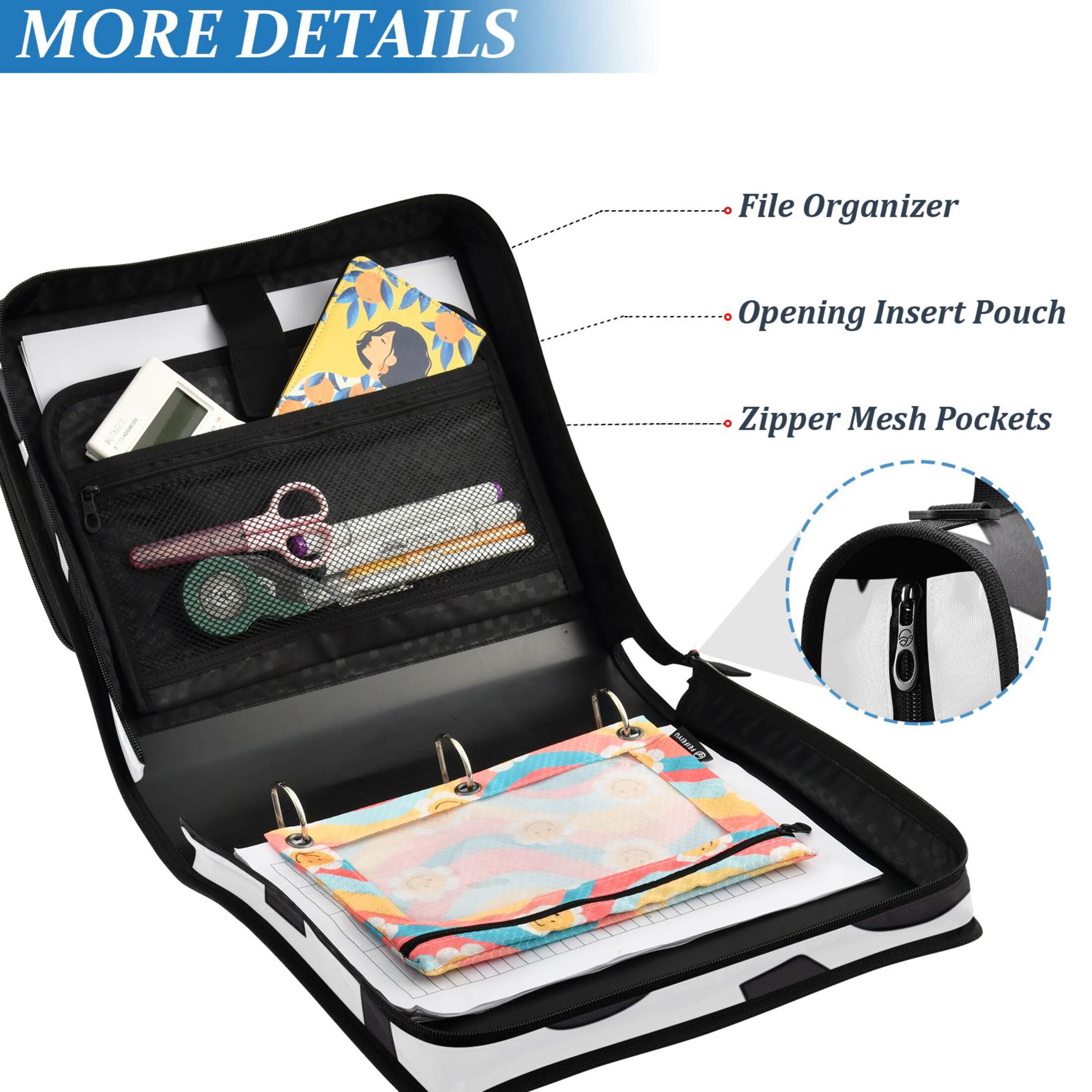 ALAZA Zipper Binder Cute Alphabets 3 Ring Trapper Keeper File Folder Organizer Bag