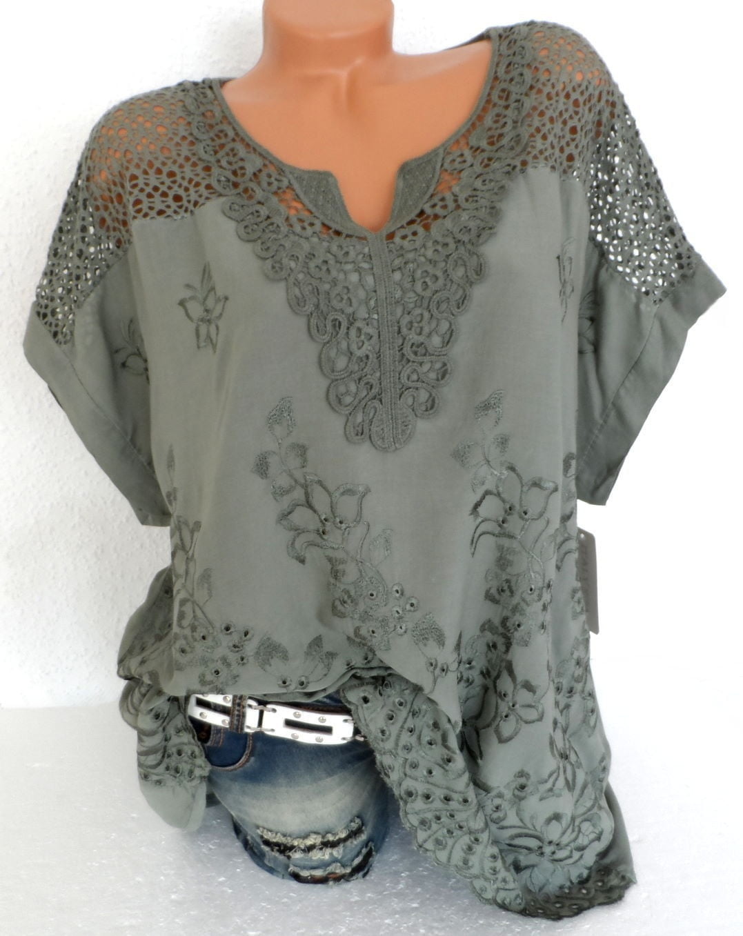 SySea - Lace Stitching Women Casual Plus Size Loose Blouse Tops ...