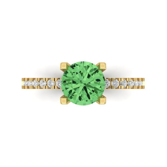 Solitaire with Accents Engagement Ring for Women - 1.71ct Simulated Green Diamond in 14K Yellow Gold Promise Ring