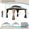thumbnail image 6 of 12'x14' Hardtop Gazebo with Cedar Wood Frame, Outdoor Wood Gazebo with Galvanized Steel Double Roof, Permanent Metal Roof Gazebo with Curtains and Netting for Patio, Backyard and Lawn(Brown), 6 of 7