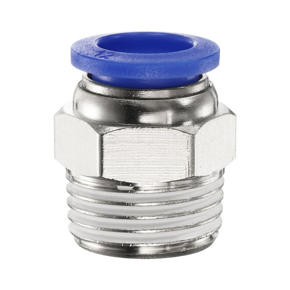 Uxcell Push to Connect Fitting 12mm Tube OD x 1/2" NPT Thread Male Straight Quick Connector Copper Air Line Hose Fittings for Industry Air System PC12-N04, Blue