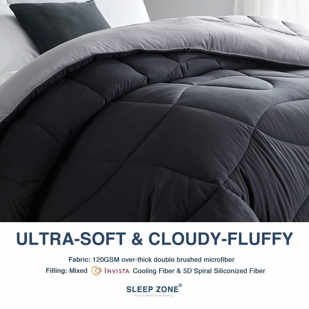 Sleep Zone King Size Comforter Duvet Insert, Down Alternative Reversible Comforter, Lightweight, Soft and Breathable Bedding All Season, A Side Black + B Side Grey