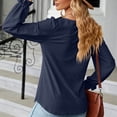 thumbnail image 6 of Scyoekwg Dressy Blouses for Women Crew Neck Basic Tops Solid Color Loose Long Sleeve T Shirts Women Blouses Trendy Pullover (Navy,S), 6 of 6
