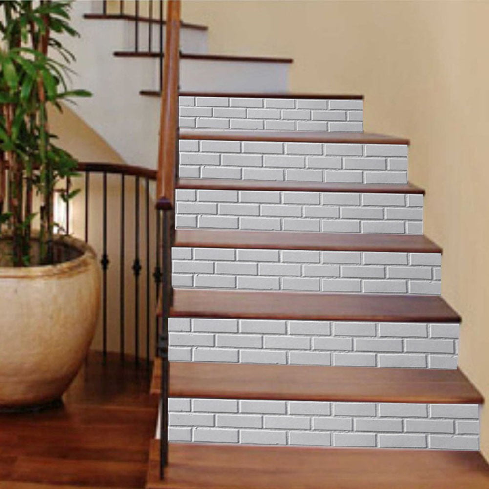 6Pcs Vinyl 3D Brick Stair Riser Decals Tile Wall Stickers Murals Self Adhesive 
