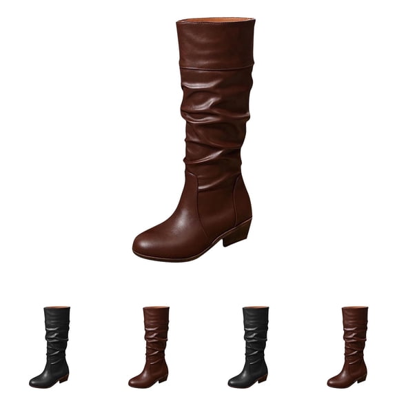 ATENAR Boots for Women,Knee High Boots,Round Toe,Slip-Resistant,Slip-On,Low Heel,Brown,40(US:7.5)