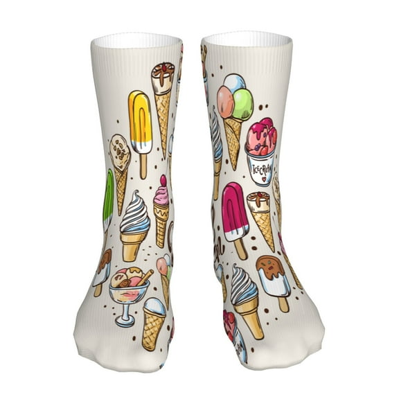Xecao Ice Cream Print Fashion No Heel Casual Crew Socks Cushioned Breathable for Men Women - Moisture wicking,Not easy to fade Suitable for daily