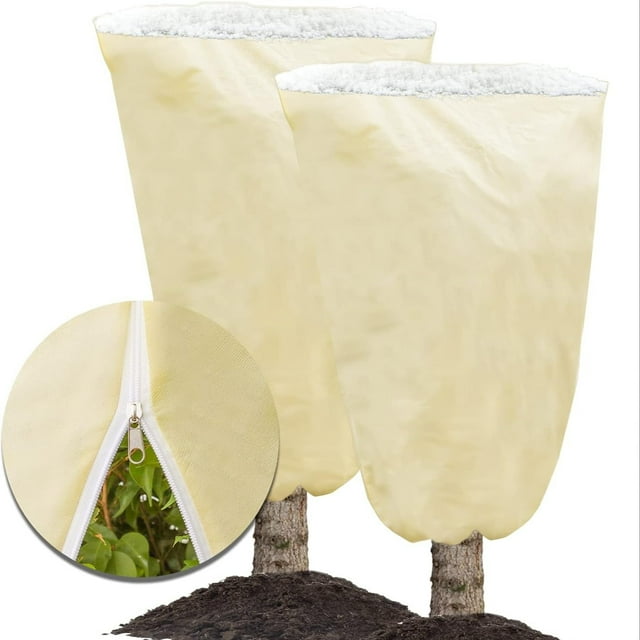 LEEYNEER 3pcs Plant Frost Protection Covers Winter Anti-Freeze with Drawstring Reusable Freeze Cloth for Outdoor Plants and Fruit Trees in Pots