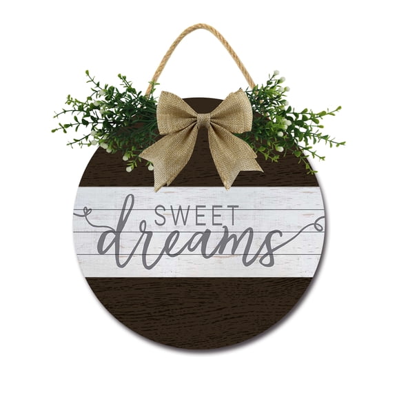 Front Door Porch Decorations Sweet Dreams Door Hanging Sign 11 inch Wooden Wall Sign, Rustic Holiday Wreath Decor for Front Door Porch Home Window Wall Farmhouse Decorations