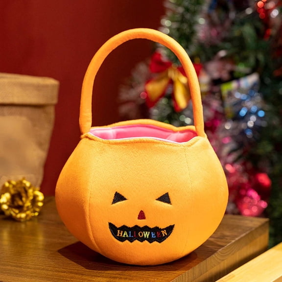 Orange Jack O Lantern Handheld Tote Bag, Halloween Pumpkin Novelty Handbag with Top Handle, Trick Or Treat Costume Accessory Purse for Women