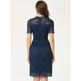 thumbnail image 4 of Unique Bargains Women's Elegant Floral Lace Crew Neck Short Sleeve Cocktail Party Dresses XL Royal Blue, 4 of 6