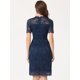 thumbnail image 4 of Vestido Elegante De Encaje Floral Para Mujer, Cuello Redondo, Manga Corta, Vestidos De Fiesta De Cóctel Azul Real XS, 4 of 6