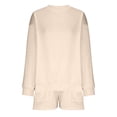 thumbnail image 3 of Ecqkame Workout Sets for Women Loose Casual Solid Color Long Sleeve Round Neck Oversized Pajamas Women Sets Khaki C L on Clearance, 3 of 4
