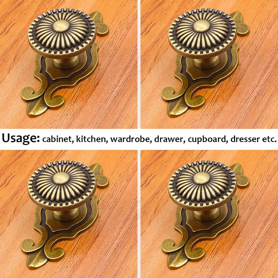 Brass Cabinet Knobs, Vintage Retro Mushroom Drawer Knobs with Backplate, Dresser Pull Handles for Kitchen/Cupboard/Wardrobe/Cabinet (Gold, 4 Pieces)
