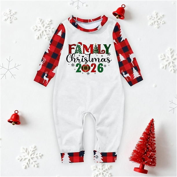 Pijamas familiares europeos con estampado navideño de moda, traje para padres e hijos, monos de poliéster para bebés.