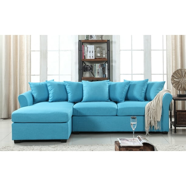 Mobilis Large Linen Fabric L-Shape Couch With Left Chaise Lounge, Sky Blue - Walmart.com - Walmart.com