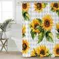thumbnail image 2 of 72x78 Inch Shower Curtain Sunflower Gray Check Bathroom Decor Waterproof Fabric Bathtub Bath Curtains Decorative Spring Summer Flowers Botanical Extra Long Shower Curtain Set with Hooks, 2 of 6
