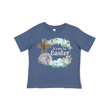 

Inktastic It s My 1st Easter with Cross and Flowers Gift Toddler Boy or Toddler Girl T-Shirt