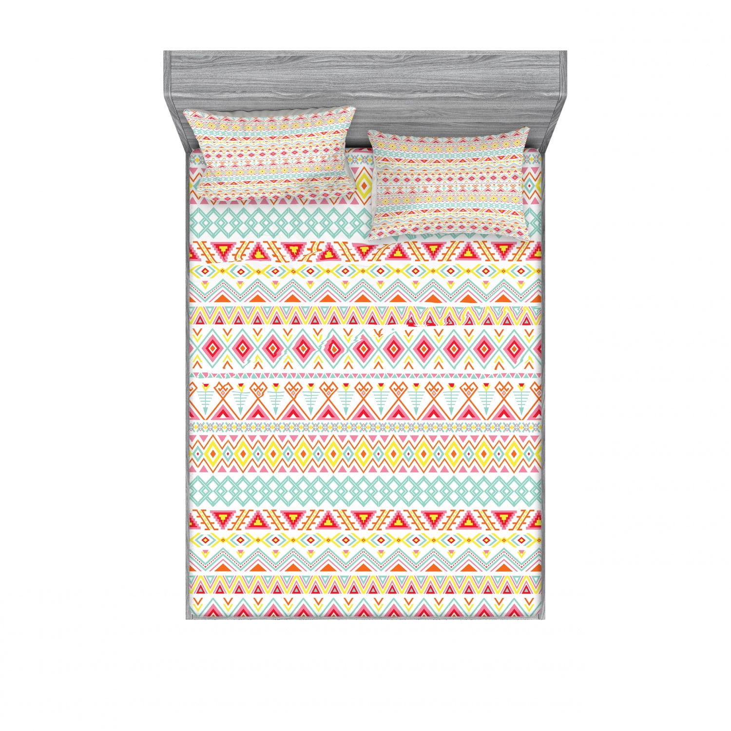 Tribal Bedding Set with Sheet & Covers, Aztec Inspired Patterns Stripes Fun Spring Colors Native