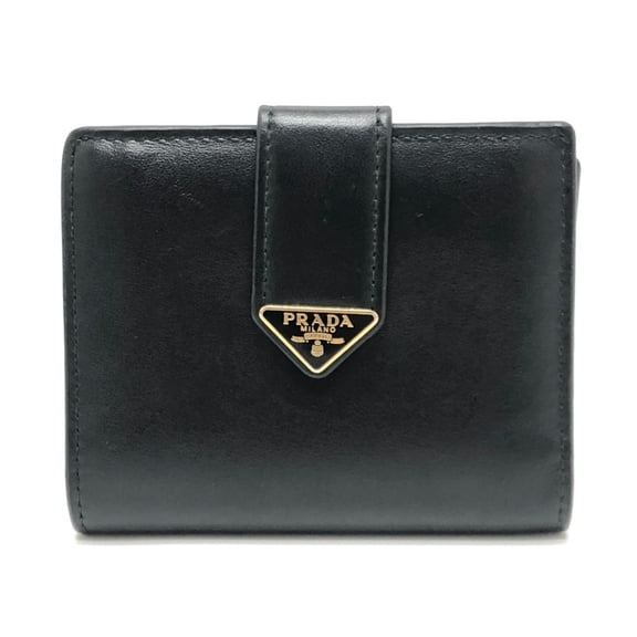Pre-Owned PRADA 1MV204 Triangle Plate Wallet, Mini Compact Gold Hardware, Bifold... (Good)