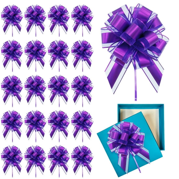 Christmas Gift Bows, Gift Wrapping Ribbon, 20PCS Unassembled Organza Ribbon Bows for Christmas Wedding Birthday Decoration, Reusable Portable Colorful Stripe Pattern Gift Package Accessories