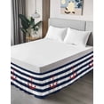 thumbnail image 4 of Navy Blue Striped Wrap Around Bed Skirts for California King Bed 18" Drop,Bed Skirt with Adjustable Elastic Belt Dust Ruffle Bed Valance Red Beach Nautical Anchor Ocean Coastal Bed Frame Cover, 4 of 7