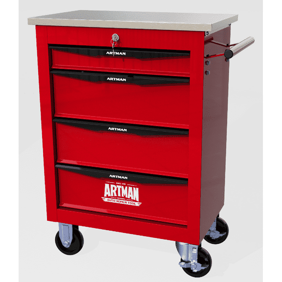 Witaxima 4-Drawer Rolling Tool Cart with Stainless Steel Top, 22.28x13.58x30.71 Inch, Heavy-Duty Metal Storage for Garage/Workshop, Red & Black