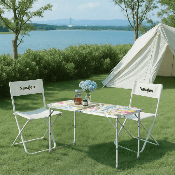 4 Ft Rectangular Center‑Fold Outdoor Folding Table, 23.82 Inch Width, 3‑Level Adjustable Height Aluminum Frame, 110 Lbs Capacity for Camping Picnic Party, Floral Print