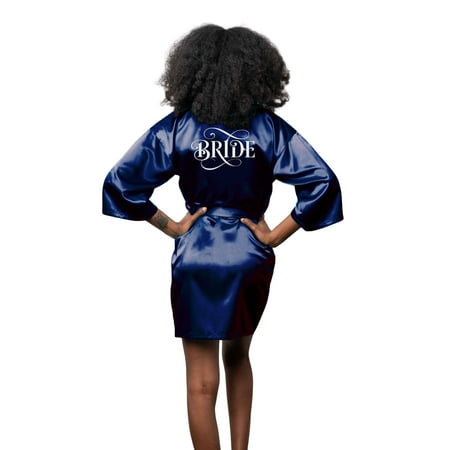 Bridal Party Robes w Bride, Bridesmaid, Maid of Honor & Flower Girl Prints, S-4XL, Navy Blue, S/M, Bride
