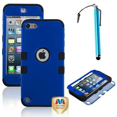 Ipod Touch 5g No Camera Case Insten Pen+Impact Armor Hybrid Hard Dark Blue/Black Silicone Case For iPod Touch 5 5th 6 6th Gen ()