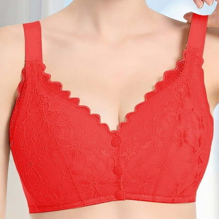 Ukumplol Womens Wireless Bras for Women No Underwire Lace Underwear for Women Up Lace Cotton Bralette Wireless Support Ladies Full Coverage Bra Comfortable Bras for Women Red 42