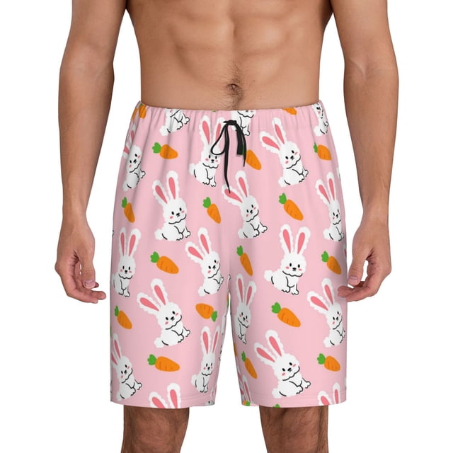 Kdxio Rabbit And Carrot Print Mens Shorts, Breathable Lounge Sleepwear Set with Elastic Waistband and Pockets-XX-Large