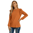 thumbnail image 3 of JWD Long Sleeve Shirts for Women Knit Tops Casual Crewneck Ruffle Tops Loose Fit Caramel-Medium, 3 of 7