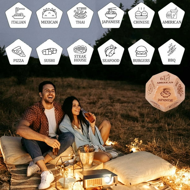 Dados de Madera para Elegir Comida En Pareja | 12 Opciones de Comida | Regalo de Aniversario y San Valentín para Marido, Mujer, Novio o Novia | Cubo de 0,78 Pulgadas
