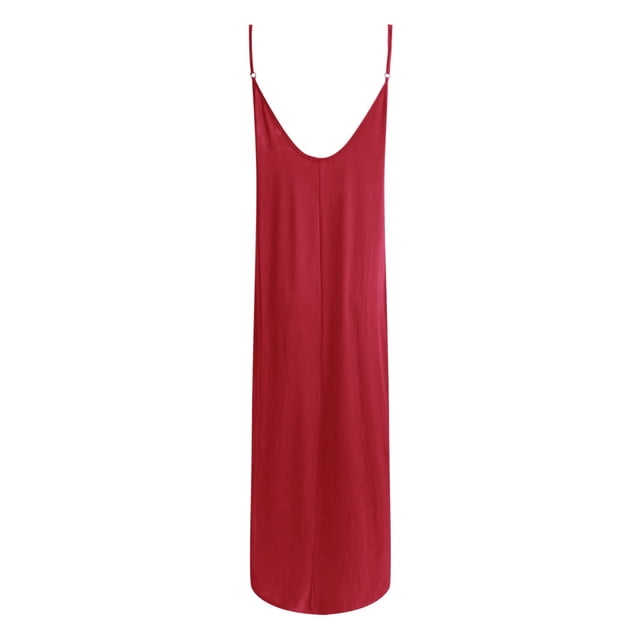 Vestido de tirantes con cuello en V profundo y color liso para mujer talla grande - Ropa sexy para ocasiones informales