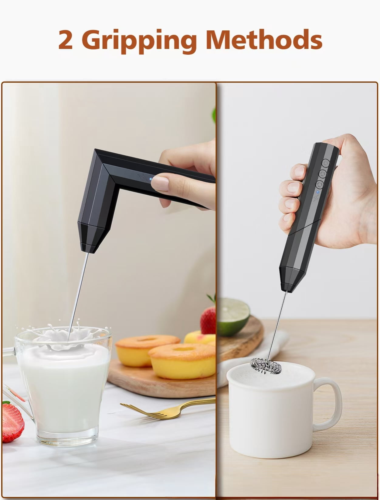 Electric Milk Frother Stainless Steel Coffee Cream Electric Milk Frother Egg Beater Portable Mixer