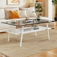 thumbnail image 7 of Holaki Glass Coffee Table, Rectangle Tempered Glass Table, 2-Tier Center Table  with Clear Tempered Glass Top Metal Leg, Mordern Home Office Furniture, 7 of 7