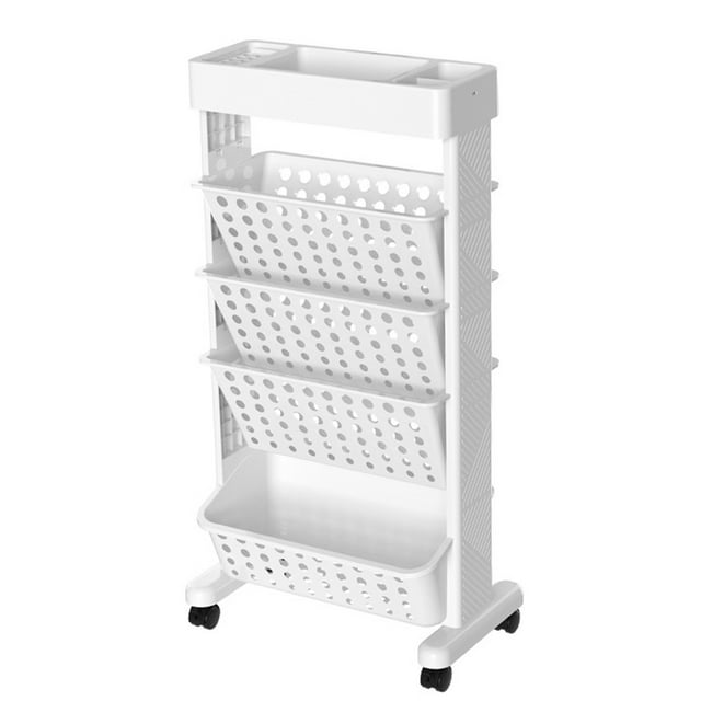 White White Rolling Book Cart Classroom Storage System Multi-Layer Adjustable Shelves School Library Organizer Mobile Study Station Carrier #979NN