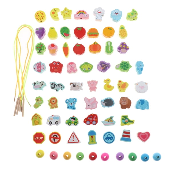 Juguete para enhebrar de madera, manualidades DIY, juego de para en edad preescolar 65