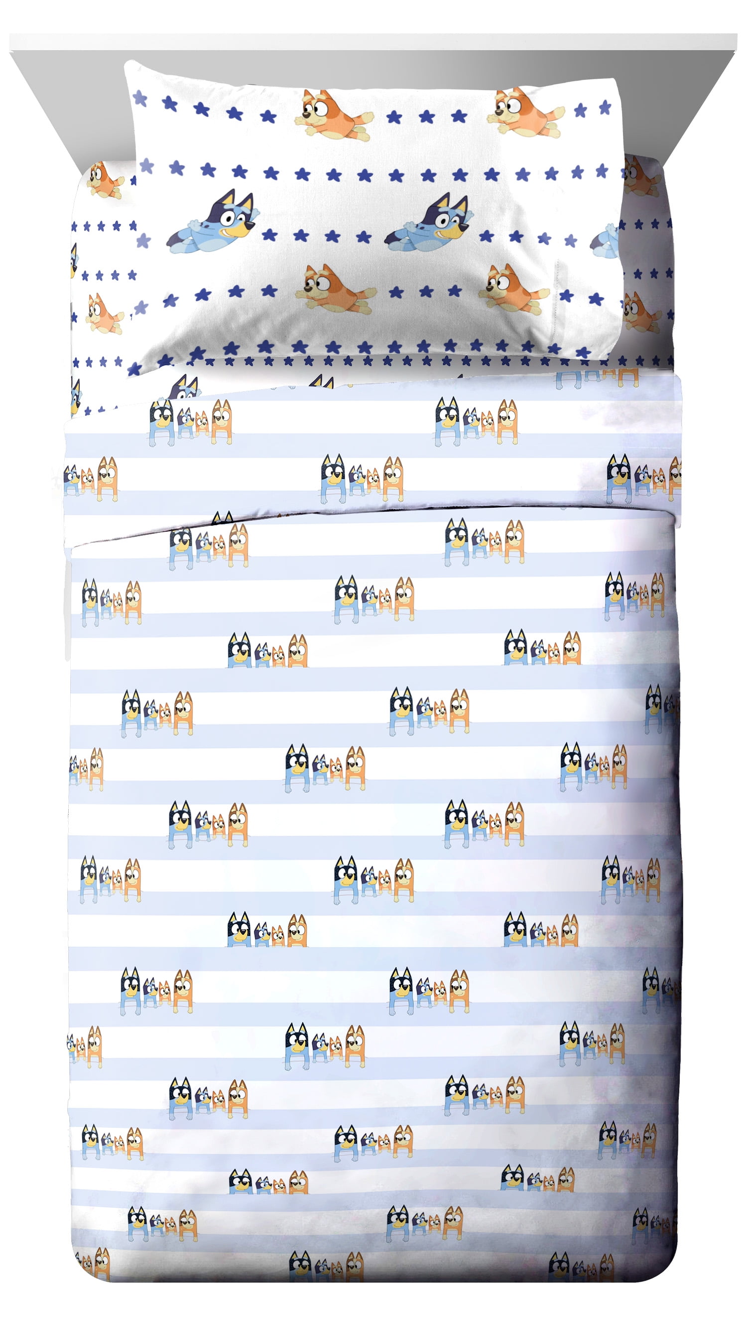 Bluey In The Dream Kids 4-Piece Full Sheet Set, Microfiber, Blue, BBC Studios