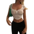 thumbnail image 1 of SUNSIOM Woman's Sexy Solid Top, Low-cut Short Sleeve Midriff-baring Pullover, 1 of 7