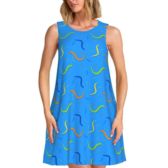 Balery Colorful Snake Vestidos de verano para mujer con estampado: vestido holgado sin mangas, vestido playero informal y cómodo para días calurosos.