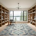 thumbnail image 2 of ODIKA 9'x12' Blue Beige Geometric Pattern Washable Area Rug Modern Abstract Striped Motif Repeating Diamond Non-Shedding, Easy Care for Master Suite, California King, Under Bed, 2 of 7