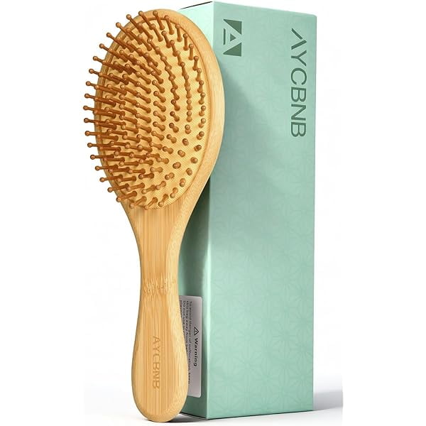 wonima44 Bamboo Hair Brush for Hair Growth, Detangler Hairbrush with Natural Bamboo Bristles, Wooden Paddle Brush for Scalp Massage, All Hair Types, for Women, Men, and Kids