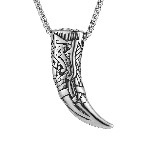 HZMAN Viking Wolf Tooth Necklace for Men Stainless Steel Retro Sharp Animal Tooth Pendant Necklace Jewelry Gift