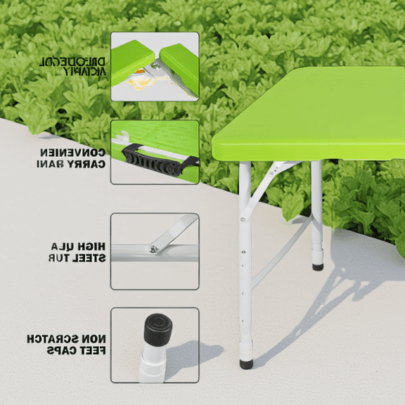 4 Ft Portable Folding Table Indoor Outdoor Foldable Utility Table with 297 lbs Weight Capacity, Green