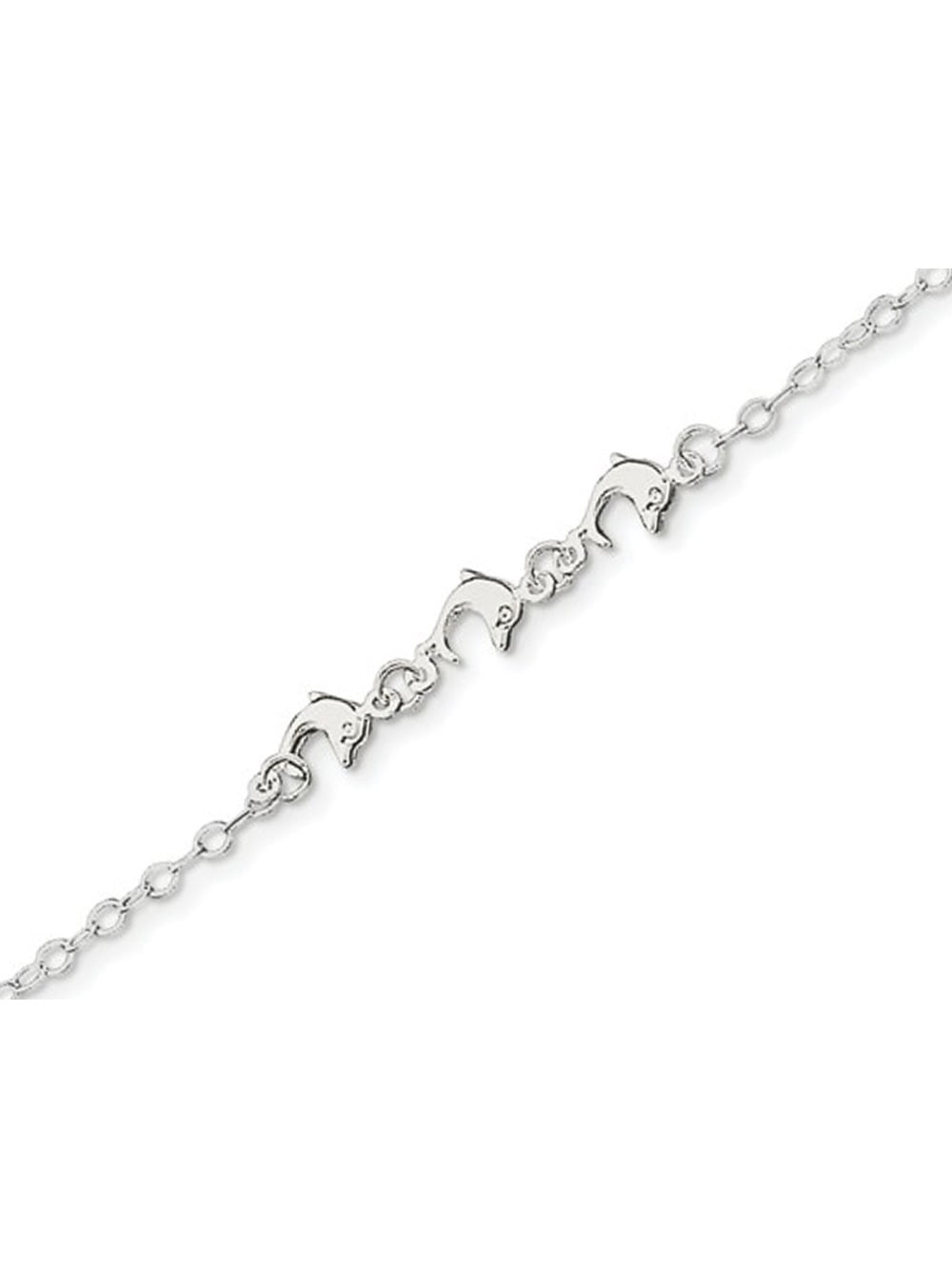 Primal Silver Sterling Silver 3 Dolphins Anklet