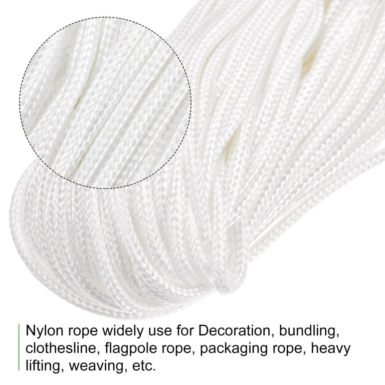 Uxcell Nylon Rope Solid Braided 1 Roll of 0.11 inch x 49.2 Foot White, Size: 3mm x 15m