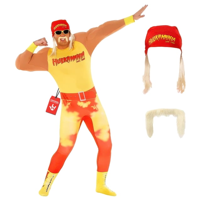 Disfraz de Morph Hulk Hogan de lucha libre para adultos de la WWE, tamaño grande